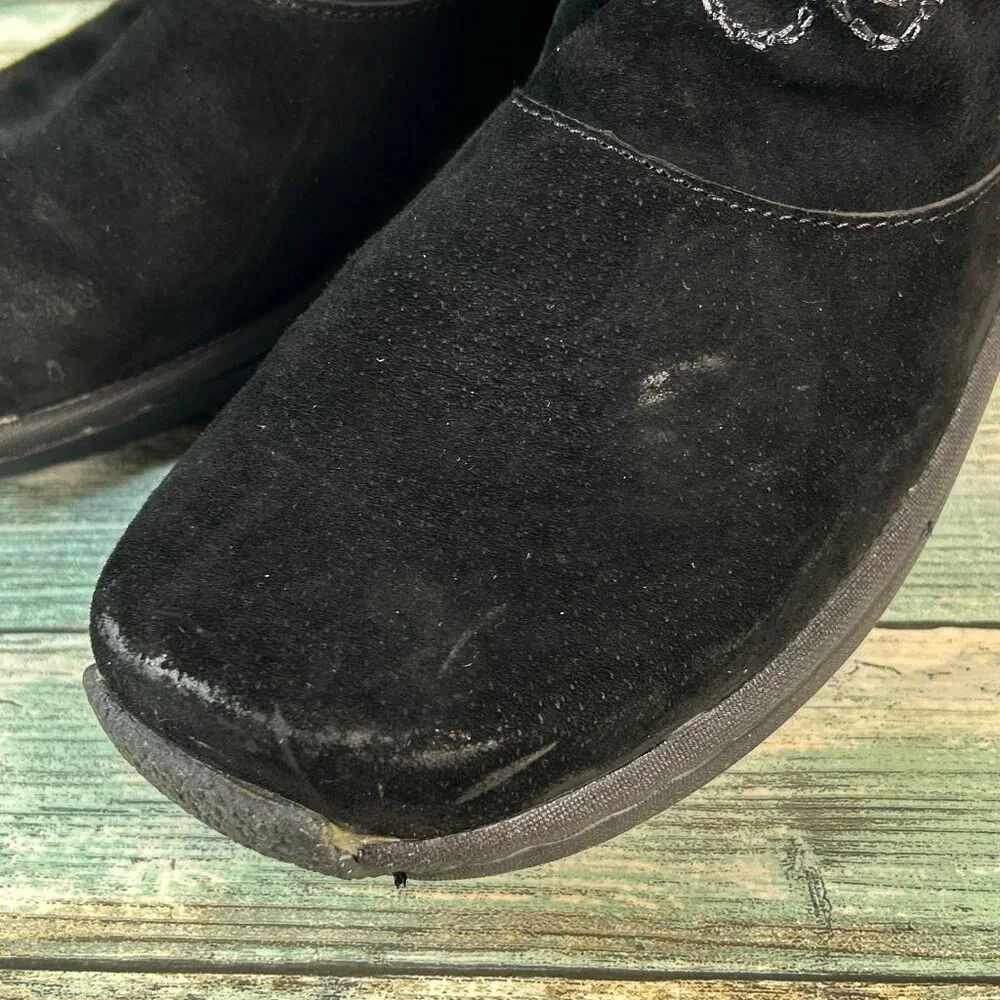 Klogs Footwear Boots Womens 8.5M Black Suede Slouch Pull On Wedge Faux Shearling